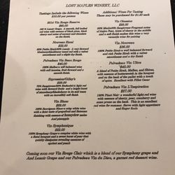 Sabinal River Winery - Menu as of 6/2018