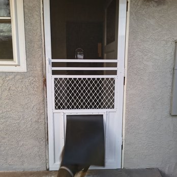 Screenmobile - Whittier - My large dog using the brand new dog door I had built into my new screen door. - Windows Installation Near Me Screenmobile - Whittier - My large dog using the brand new dog door I had built into my new screen door. - Windows Installation Near Me