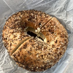 B & B Bagelhouse - everything bagel toasted with garlic & herb cream cheese