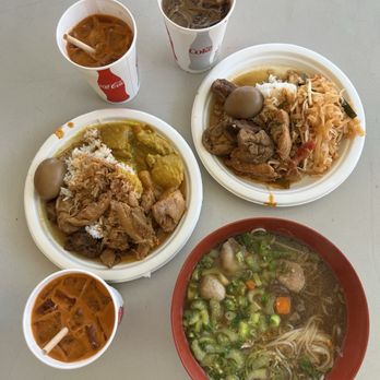 Wat Mongkolratanaram - 3 item plates ($13 each) + beef noodle soup ($12) + thai iced coffee and thai iced tea ($3 each) - Thai Near Me - Berkeley, California