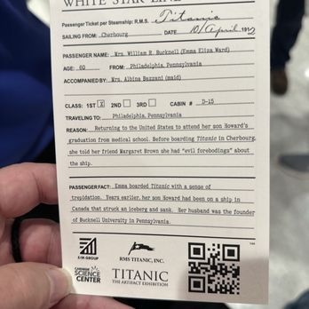 Kamin Science Center - Titanic exhibit boarding pass - Museums Near Me - Pittsburgh, Pennsylvania Kamin Science Center - Titanic exhibit boarding pass - Museums Near Me - Pittsburgh, Pennsylvania