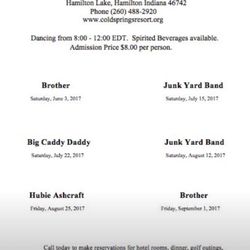 Cold Springs Resort - The summer dance hall schedule. It's always packed!