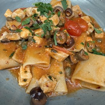 Poesia - Paccheri allo spada in puttanesca - Italian Near Me - San Francisco, California Poesia - Paccheri allo spada in puttanesca - Italian Near Me - San Francisco, California