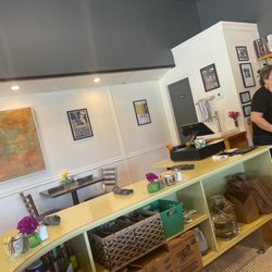 All Favorites Cafe - Interior, Cool counter, lovely art (painted by the chef btw) and lighting!