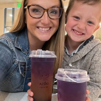 Azuki Tea - Strawberry Galaxy, 25% sweet with classic boba and Mango Galaxy, 25% sweet with popping boba. - Bubble Tea Near Me - Thousand Oaks, California