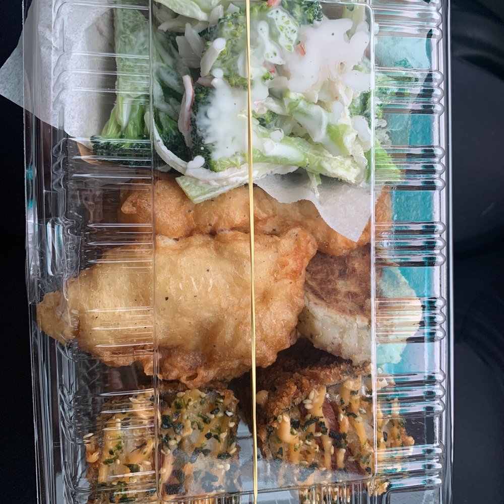 Asami's Kitchen - Broccoli salad, ono tempura, fried musubi, corn beef hash, potato korokke - Sushi Bars Near Me - Hilo, Hawaii Asami's Kitchen - Broccoli salad, ono tempura, fried musubi, corn beef hash, potato korokke - Sushi Bars Near Me - Hilo, Hawaii