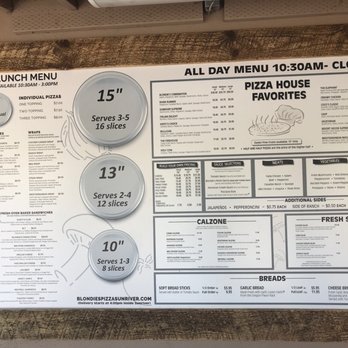 Blondie's - Menu posted outside - Pizza Near Me - Sunriver, Oregon