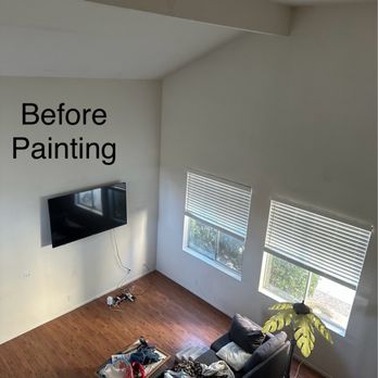 R T Begay Painting - Living room before painting, including water stain and flaking paint. - Painters Near Me R T Begay Painting - Living room before painting, including water stain and flaking paint. - Painters Near Me
