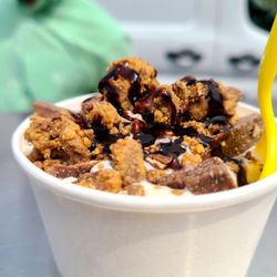 Goodies Frozen Custard & Treats - Frozen Custard with peanut butter cup and Kit Kat topping  and chocolate drizzle for the win.