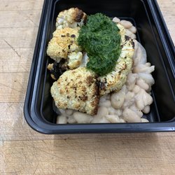 Commence Kitchen - Vegetarian grilled cauliflower with white beans and pesto.
