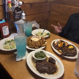 New York Strip*, Ribeye* 12oz & Grilled Shrimp, Caesar Salad, Cactus Blossom-, Mix & Match Tea or Lemonade New York Strip*, Ribeye* 12oz & Grilled Shrimp, Caesar Salad, Cactus Blossom-, Mix & Match Tea or Lemonade