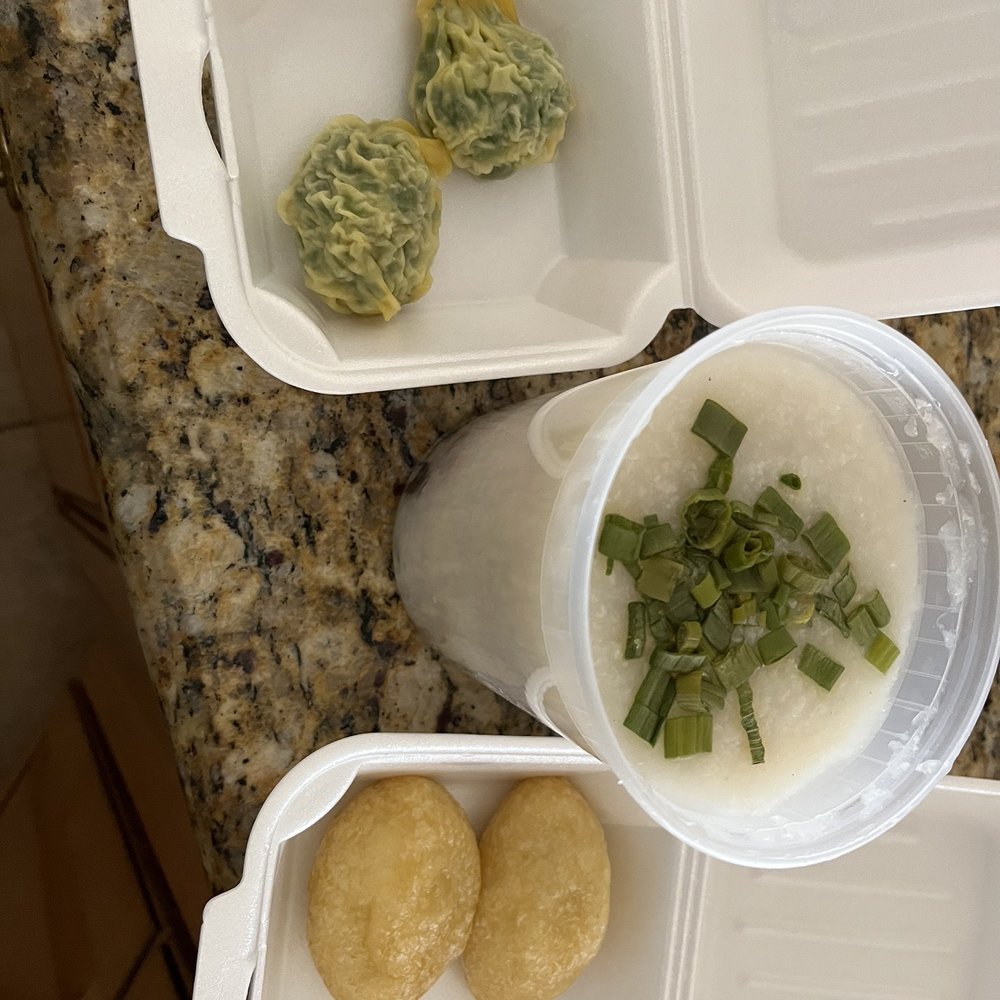 Dim Sum King - Pork/egg porridge, chive dumplings  and salty horn dumplings. - Dim Sum Near Me - Fort Myers, Florida