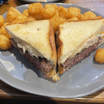 Local No 7 - Patty melt medium rare on Texas toast and side of tots. - American Near Me - Tucker, Georgia Local No 7 - Patty melt medium rare on Texas toast and side of tots. - American Near Me - Tucker, Georgia