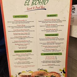 El Bohio Sports & Pool Bar - Menu