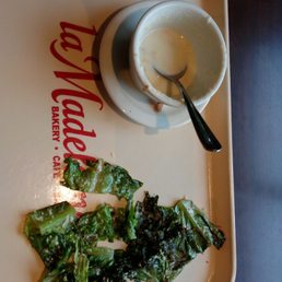 Wilted lettuce from the salad and pathetic potato soup. I'm regretting not going to Canes.