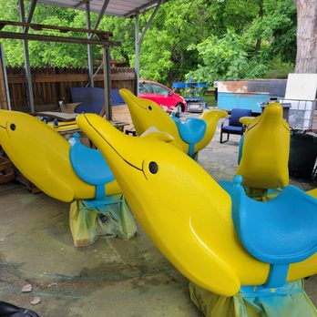 Flatfork Studio - Juiceland has some super fun Bananadolphins  you can ride while grabbing one of their amazing smoothies! - Commissioned Artists Near Me - Austin, Texas