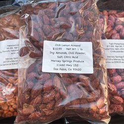 Mercey springs produce - Habanero Peanuts, Chili Lemon Almonds, & Tajin Pistachios