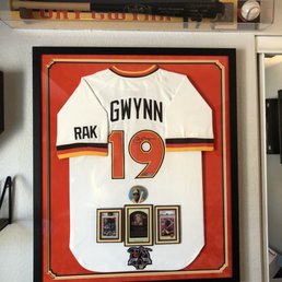 Custom Tony Gwynn jersey display and bat + ball display.
