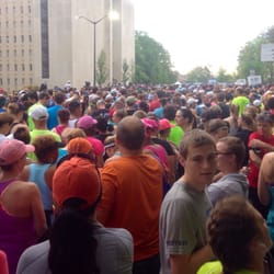 The Tar Heel 10 Miler & 4 Mile Run - Waiting for the start! They had pace markers up.