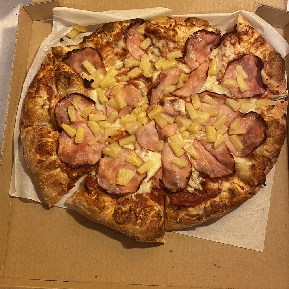 Pizza Factory - Medium sized pizza in a large box.  Doughy in the middle. - Pizza Near Me - Susanville, California