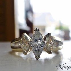 Kempsville Pawn - Trillion Cut Marquise Diamond Three Stone Yellow Gold Engagement Ring