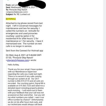 Pinnacle at Otay Ranch Apartments - The email showing the numbers I SHOULD'VE CALLED. - Apartments Near Me - Chula Vista, California
