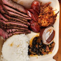 Bearded BBQ Maui - 3 meat combo with rice and beans