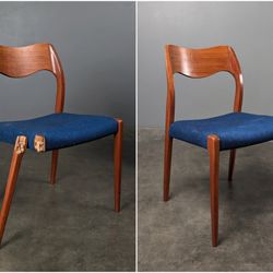 Madsen Modern - Before/After photo of a Niels Moller dining chair structural repair