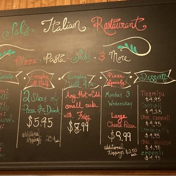 Sal's Italian Restaurant - a menu on a blackboard - Pizza Near Me - Seaford, Delaware