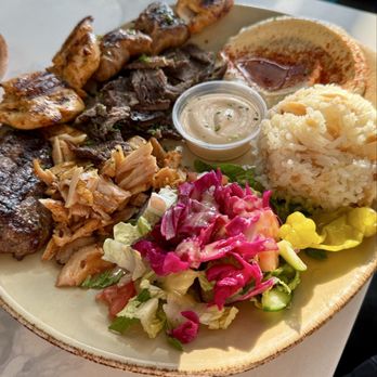 Mediterranean Kitchen - Mixed combo grill: kofte, chicken souvlaki, beef shish kebab, lamb & beef gyros, chicken gyros - Mediterranean Near Me - Burlingame, California