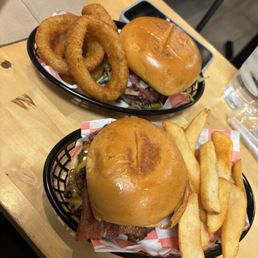 Pastrami burger and the bacon bbq burger