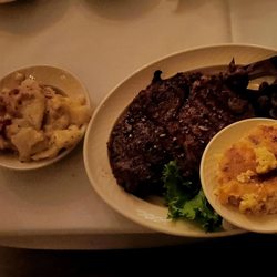 Merrick Inn - Angus Rib-eye(rare) with Mediterranean potatoes and corn pudding