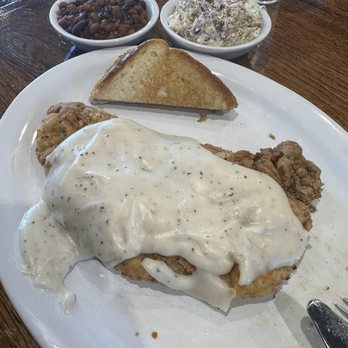 The Founder - Country fried ribeye steak with baked beans and Cole slaw with a slice of Texas toast to soak up any left over gravy. - Barbeque Near Me - Okemah, Oklahoma