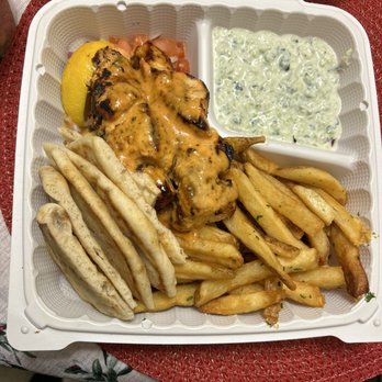 Mikonos Grill - Chicken Souvlaki Plate - Greek Near Me - Milpitas, California Mikonos Grill - Chicken Souvlaki Plate - Greek Near Me - Milpitas, California