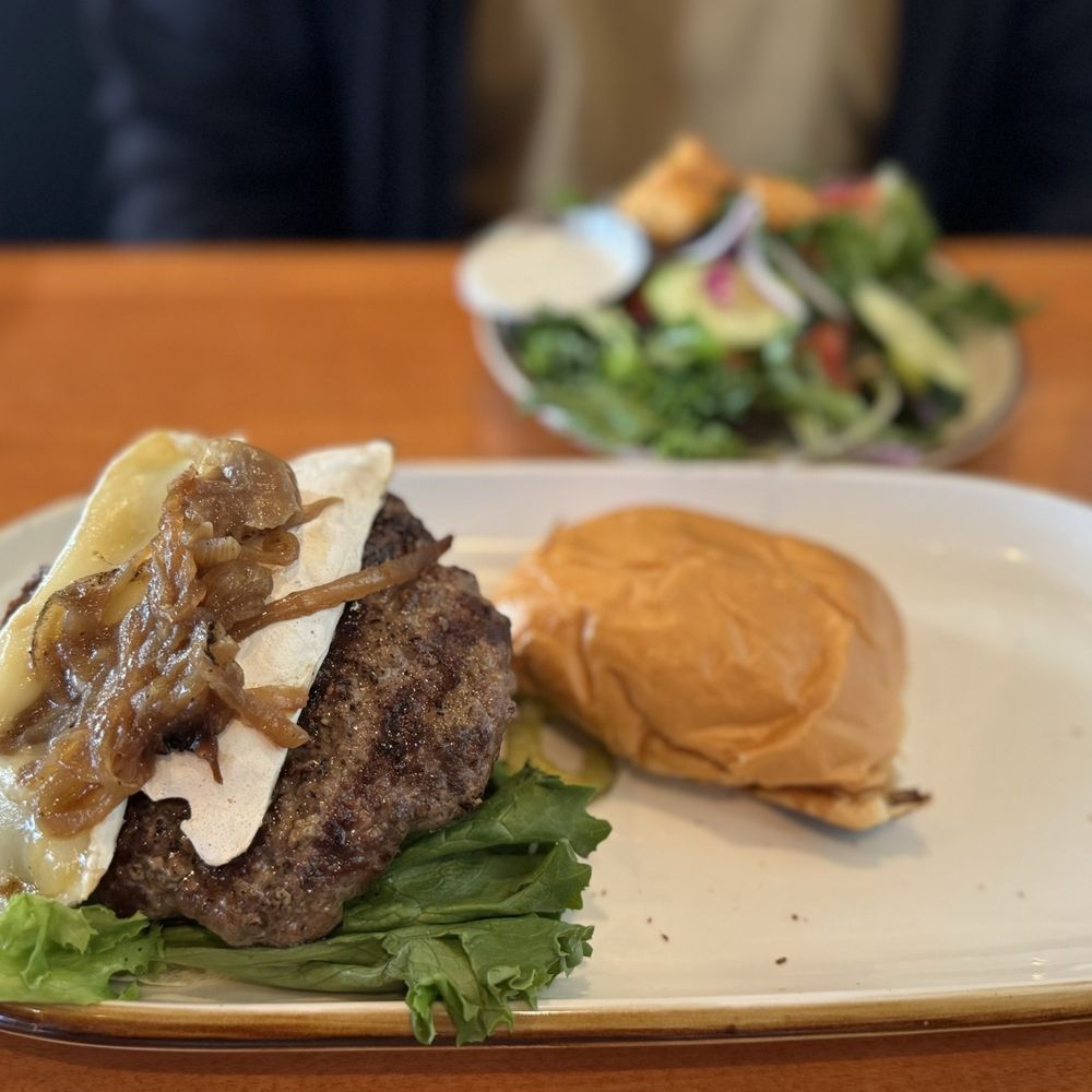 Tribeca Tavern - Tarheel burger and side salad - American Near Me - Cary, North Carolina Tribeca Tavern - Tarheel burger and side salad - American Near Me - Cary, North Carolina