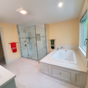 All Times Construction - a large bathroom with a walk in shower - Painters Near Me - Holliston, Massachusetts All Times Construction - a large bathroom with a walk in shower - Painters Near Me - Holliston, Massachusetts