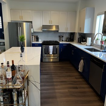 Reilex Construction - New kitchen counters (including waterfall countertop!), flooring, cabinet paint, wall paint, and backsplash. - Tiling Near Me