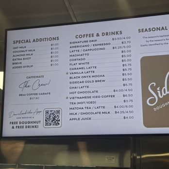 Sidecar Doughnuts & Coffee - Menu August 2025 - Donuts Near Me - Pasadena, California