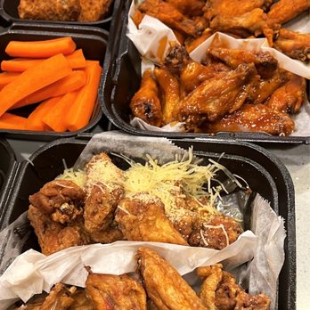 Fire Wings - chicken wings and carrots in trays - Chicken Wings Near Me - Sacramento, California