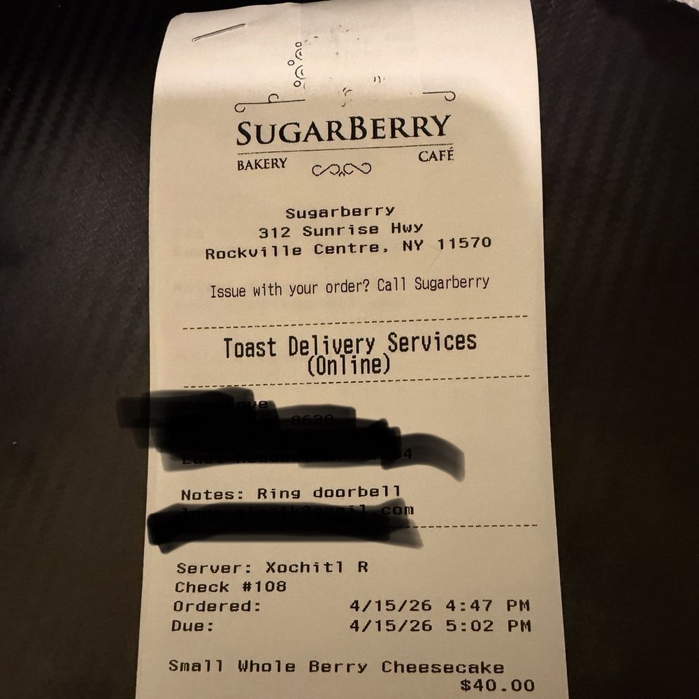 Receipt, delivered yesterday