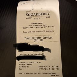 Receipt, delivered yesterday Receipt, delivered yesterday