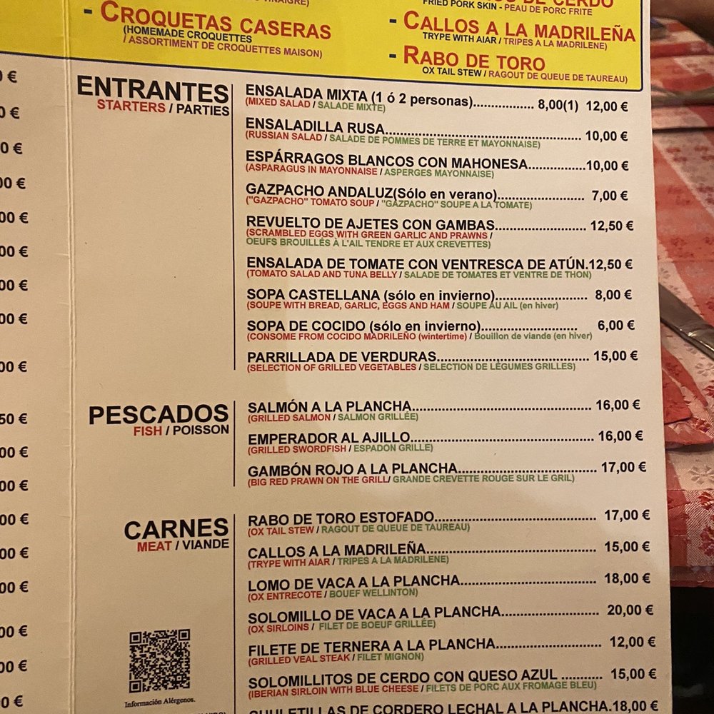 Los Chanquetes - Menu - Spanish Near Me - Madrid, M