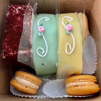 Le Gateau Elegant - Red velvet, princess cake, lemon mousse, and 3 passion mango macarons - Bakeries Near Me - Walnut Creek, California Le Gateau Elegant - Red velvet, princess cake, lemon mousse, and 3 passion mango macarons - Bakeries Near Me - Walnut Creek, California