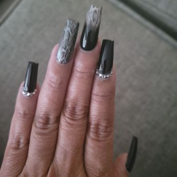 Daniel Nail Spa - My new set of acrylic nails with snakeskin design and rhinestones. - Nail Salons Near Me - Menifee, California Daniel Nail Spa - My new set of acrylic nails with snakeskin design and rhinestones. - Nail Salons Near Me - Menifee, California