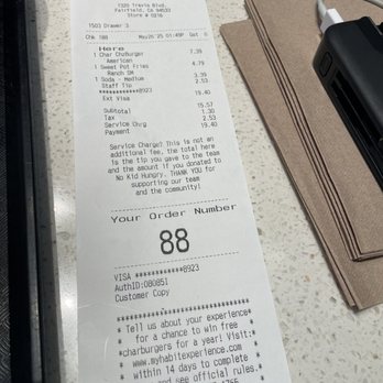 Habit Burger & Grill - Receipt - Burgers Near Me - Fairfield, California Habit Burger & Grill - Receipt - Burgers Near Me - Fairfield, California