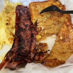 French toast, turkey bacon, eggs