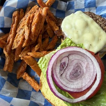 Prime Time - Smash burger with sweet potato fries. - Pubs Near Me - Havre de Grace, Maryland Prime Time - Smash burger with sweet potato fries. - Pubs Near Me - Havre de Grace, Maryland