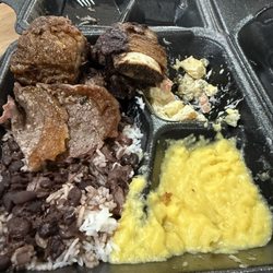 Brancas Restaurant - Short rib, picana, Potato Salad, beans with braised pork, rice, corn polenta