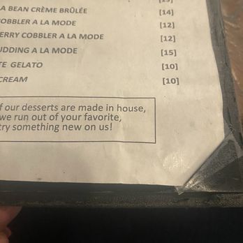 Urban Grill & Wine Bar - Grimy, wrinkled dessert menu with cellophane tape in each corner. - New American Near Me - Foothill Ranch, California Urban Grill & Wine Bar - Grimy, wrinkled dessert menu with cellophane tape in each corner. - New American Near Me - Foothill Ranch, California