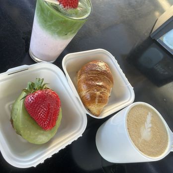 Component Coffee Tulare - Matcha donut , strawberry matcha, buttery croissant, and a latter - Coffee & Tea Near Me - Tulare, California Component Coffee Tulare - Matcha donut , strawberry matcha, buttery croissant, and a latter - Coffee & Tea Near Me - Tulare, California